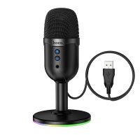 Мікрофон конденсаторний на стійці HOCO L25 Bright RGB для комп'ютера чорний