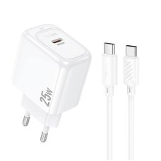 Мережевий зарядний пристрій з кабелем HOCO CS53A Surplus single port PD25W charger set(C to C) White