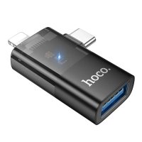Перехідник HOCO UA36E iP male/C male to USB female OTG 2-in-1 transparent adapter new