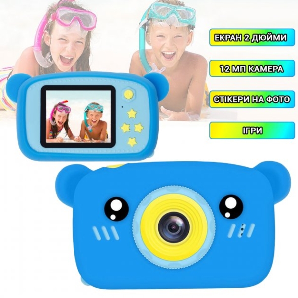/ Дитячий цифровий фотоапарат Smart Kids GM-24 ведмедик Тедді, відео, ігри, синій