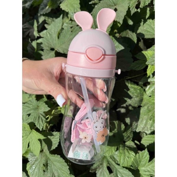 Пляшка для води дитяча Empire EM-3513 Мульті з трубочкою та ремінцем 400 мл рожевий new