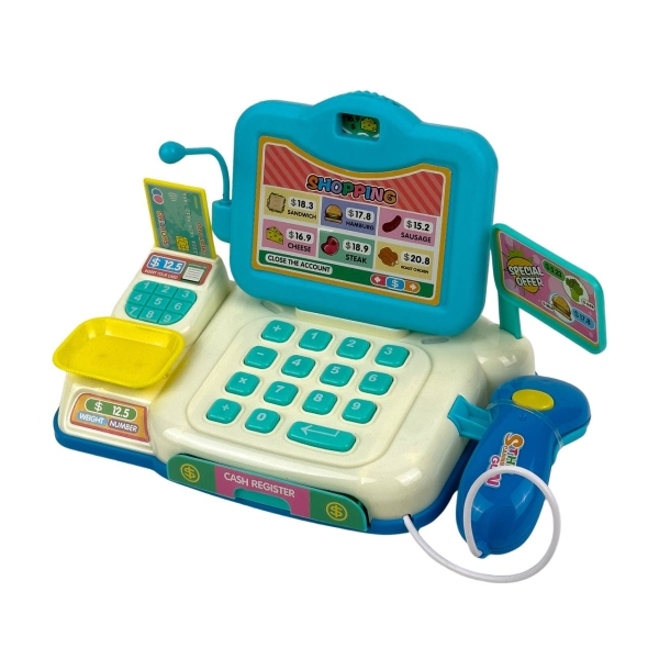 Дитячий ігровий набір 11в1 Касовий апарат 682-1A-1B світлові та звукові ефекти блакитний