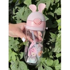 Пляшка для води дитяча Empire EM-3513 Мульті з трубочкою та ремінцем 400 мл рожевий new