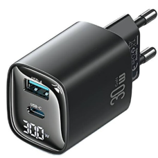 Зарядний блок живлення Type-C+USB Usams CC229 GaN з дисплеєм 30 W 3 А чорний