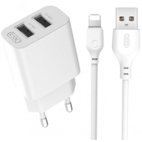Зарядний пристрій з кабелем 2хUSB/Apple Lightning 1 м XO L109 12 W 5 V 2.4 A білий