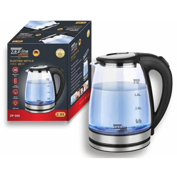 / Скляний електрочайник з підсвічуванням Zepline ZP-991 2 л 2200W NEW