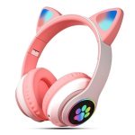 Навушники дитячі бездротові накладні CAT STN-28 LED MP3 Bluetooth з вушками рожевий