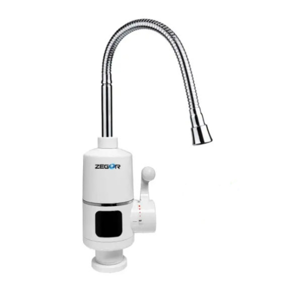 Водонагрівач проточний LED дисплей Zegor EC-710 гнучкий нижнє підведення вертикальний 3000 Вт білий