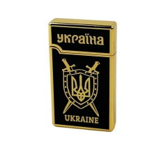Запальничка газова Україна 10-11 п'єзовий підпал метал чорний з золотистим
