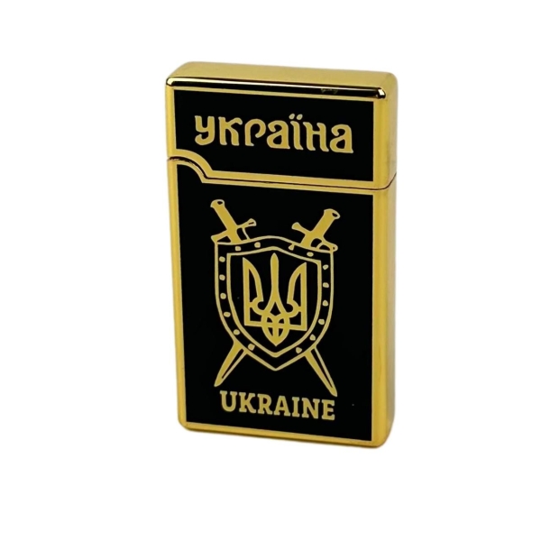 Запальничка газова Україна 10-11 п'єзовий підпал метал чорний з золотистим