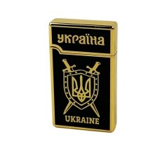 Запальничка газова Україна 10-11 п'єзовий підпал метал чорний з золотистим