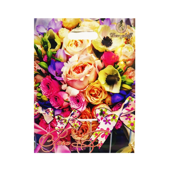 / Пакет поліетиленовий, з прорізною ручкою, 29*37см, 50 шт/уп, Букет троянд