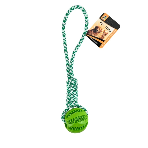 Жувальна іграшка для собак М'яч з канатом 645 35 см зелений