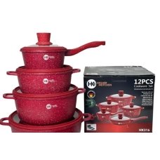 Набір каструль та сковорідка антипригарне покриття 12 предметів Higher Kitchen HK-316 зі скляними кришками