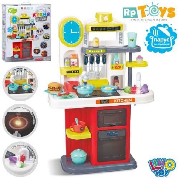 Кухня плита, пара, звук,світло, духовка, мийка-ллється вода(механ), посуд,продукти, 45пр, на бат-ці, в кор-ці, 16911A new