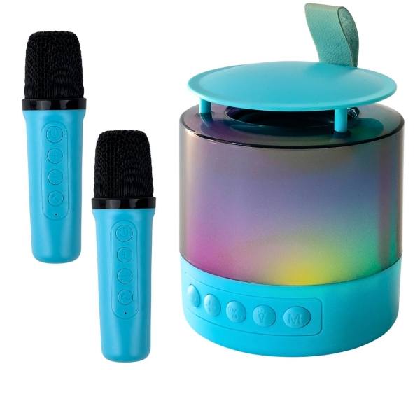 Колонка портативна з 2 мікрофонами K19 Bluetooth LED блакитний
