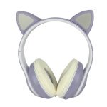 Навушники дитячі бездротові накладні CAT STN-28 LED MP3 Bluetooth з вушками фіолетовий