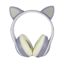Навушники дитячі бездротові накладні CAT STN-28 LED MP3 Bluetooth з вушками фіолетовий