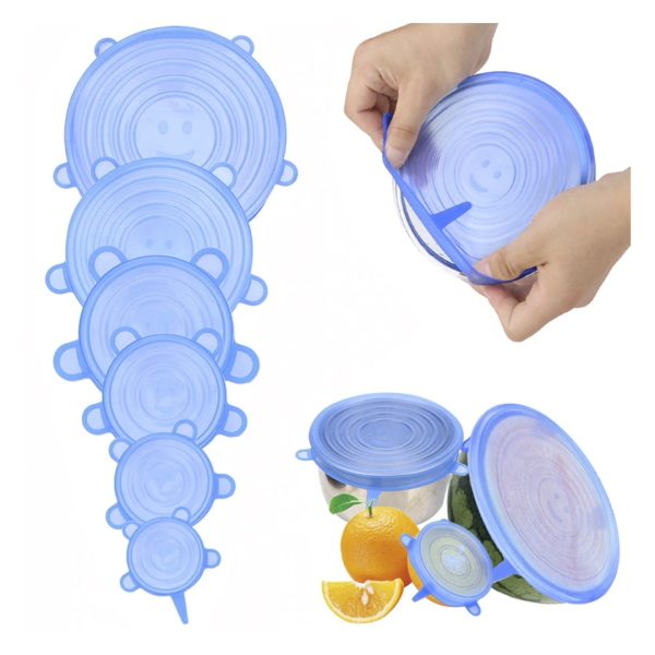 / Набір силіконових кришок Kitchenio Super Stretch Silicone 6шт, сині