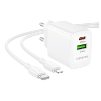 / Мережевий зарядний пристрій з кабелем BOROFONE BN29 Fuente PD30W+QC3.0 charger set (C to iP) new