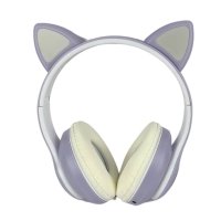 Навушники дитячі бездротові накладні CAT STN-28 LED MP3 Bluetooth з вушками фіолетовий