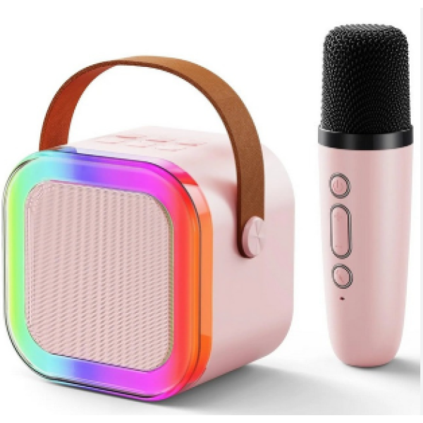 Колонка портативна з мікрофоном Mini K12 Bluetooth LED рожевий new