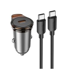Автомобільний зарядний пристрій з кабелем Type-C/Type-C HOCO NZ16 Rigorous 30 W сірий