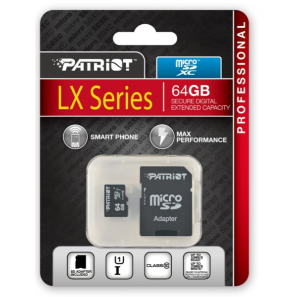 Карта пам'яті microSDXC (UHS-1) Patriot LX Series 64Gb class 10 (adapter SD) new