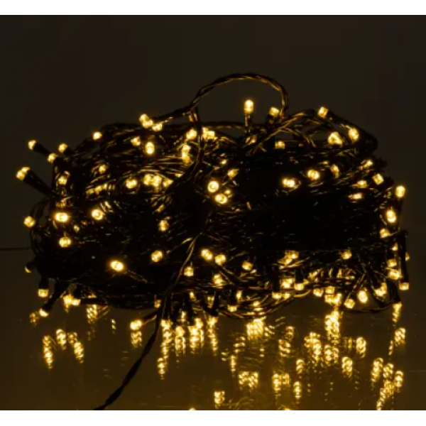 Гірлянда вулична із сонячною панеллю 300 LED 30м чорний провід жовтий new