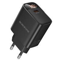 Мережевий зарядний пристрій BOROFONE BA97A Ilustre single-port PD30W charger with digital display (EU) Black new