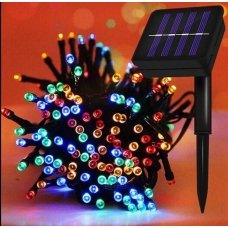 / Світлодіодна гірлянда-нитка чорний дріт 100 LED Magic Lights 11 м сонячна панель мульти