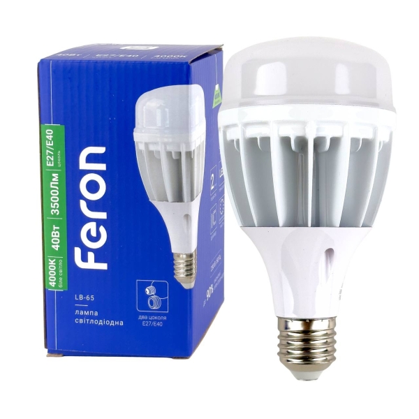 Лампа світлодіодна LED Feron LB-65 E27 40W 4000K 3500Lm з перехідником Е40 нейтральний білий