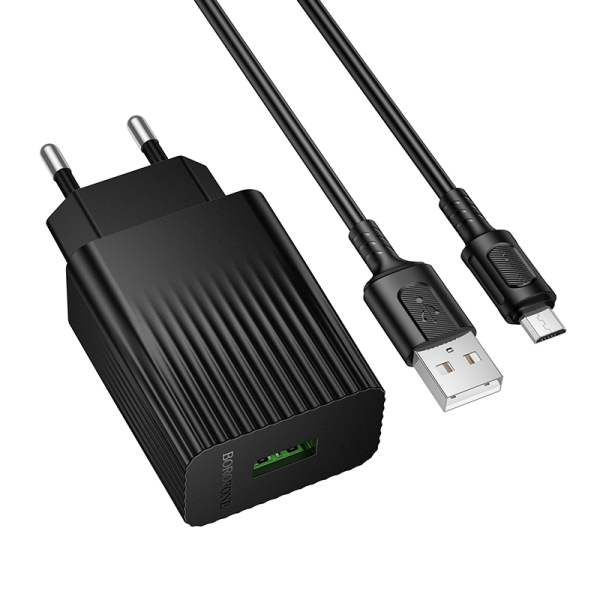 Зарядний пристрій з кабелем USB/microUSB 1 м BOROFONE BAS72A Source 18 W чорний