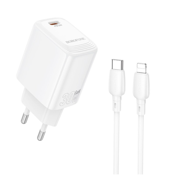 Зарядний пристрій з кабелем Tурe-C/Apple Lightning 1 м BOROFONE ВN28 30 W 2.5 А 12 V білий