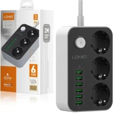 Мережевий фільтр-подовжувач 3 розетки LDNIO SE3631 6хUSB 3.4 А 2 м чорний