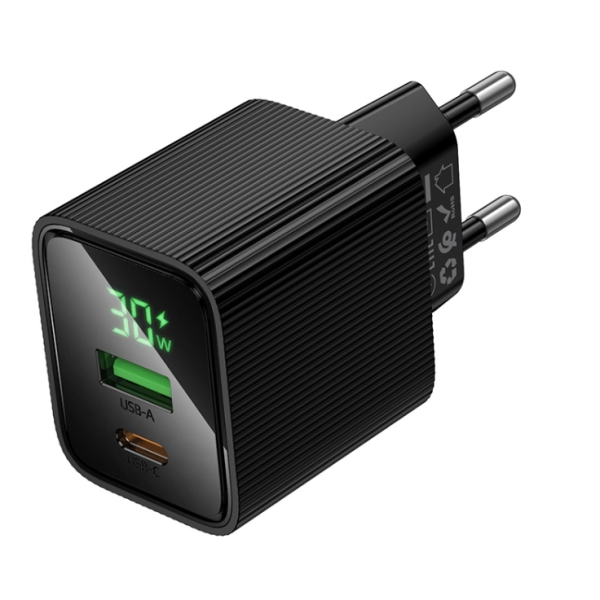 Мережевий зарядний пристрій HOCO CS84A Excellent PD30W+QC3.0 charger with digital display Black new