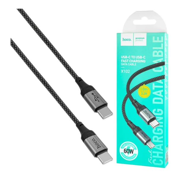 Кабель Type-C/Type-C 1 м Hoco X102 3 А чорний зі сріблястим new