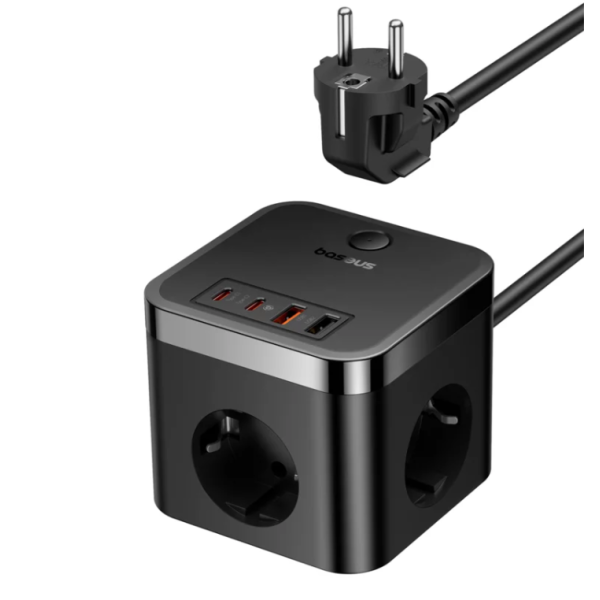 Мережевий зарядний пристрій Baseus PowerCombo Cube Power Strip 3AC+2U+2C 30W 1.5m EU Cluster Black new