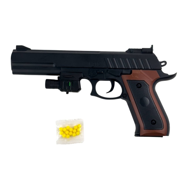 Дитячий пістолет P298+ з лазером та кулями 20 см чорний з коричневим