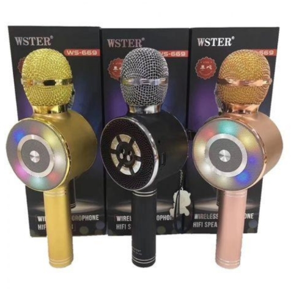 / Караоке микрофон Wster WS-669 беспроводной микрофон со встроенным динамиком (USB, microSD, AUX, Blue