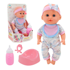 Пупс H06-6 у рожево-блакитному комбінезоні з аксесуарами та звуковими ефектами шарнірний 28 см