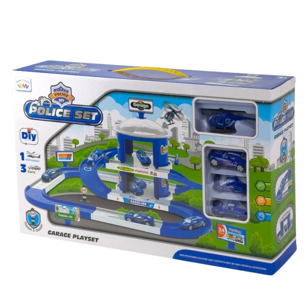 Іграшковий набір Паркінг G74-75-7688 Police 2 поверхи блакитний з білим