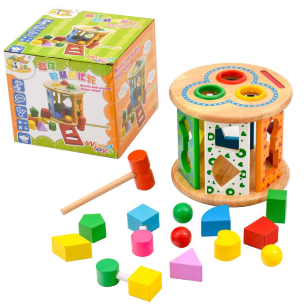 Ігровий набір сортер-стукалка SL-413-13 дерево 14 фігур різнобарвний