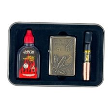 Набір запальничка бензин мундштук Конопля 20-35 кремнієвий підпал метал золотистий