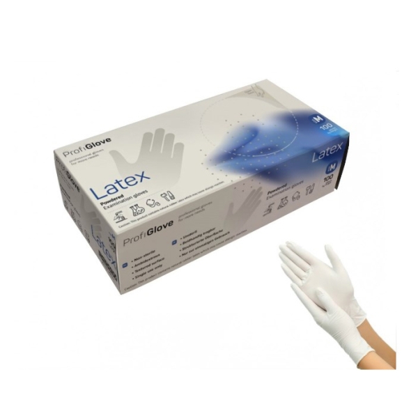 / Рукавички ProfiGlove 3 розмір (M), 27 см, медичні, оглядові, латекс, білий