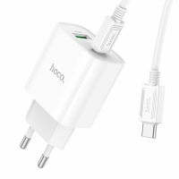 Зарядний пристрій з кабелем Type-C+USB/Type-C 1 м HOCO C80A Plus Rapido 20 W 5 V білий