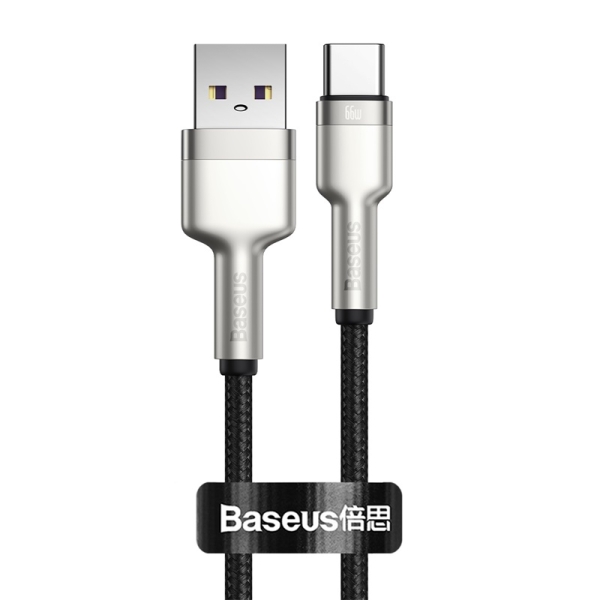 Кабель USB/Type-C 0.25 м Baseus Metal 66 Вт чорний зі сріблястим