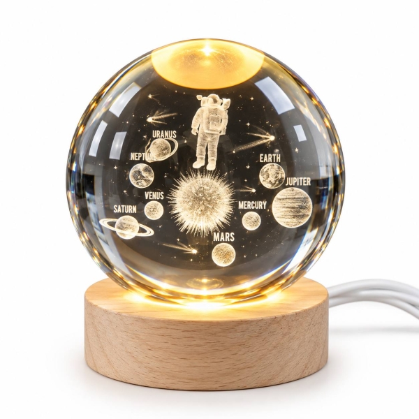 Нічний LED Crystal Ball USB Космос 8 см прозорий