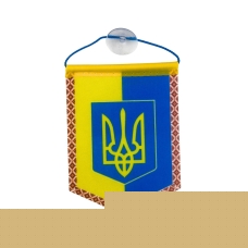 Вимпел Герб України вертикальний 6 х 8 см на присосці жовтий з блакитним