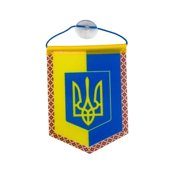 Вимпел Герб України вертикальний 6 х 8 см на присосці жовтий з блакитним